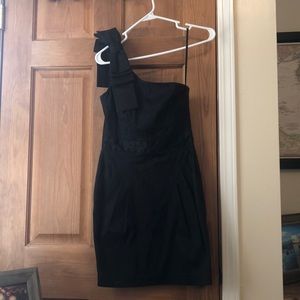 One shoulder, black cocktail dress